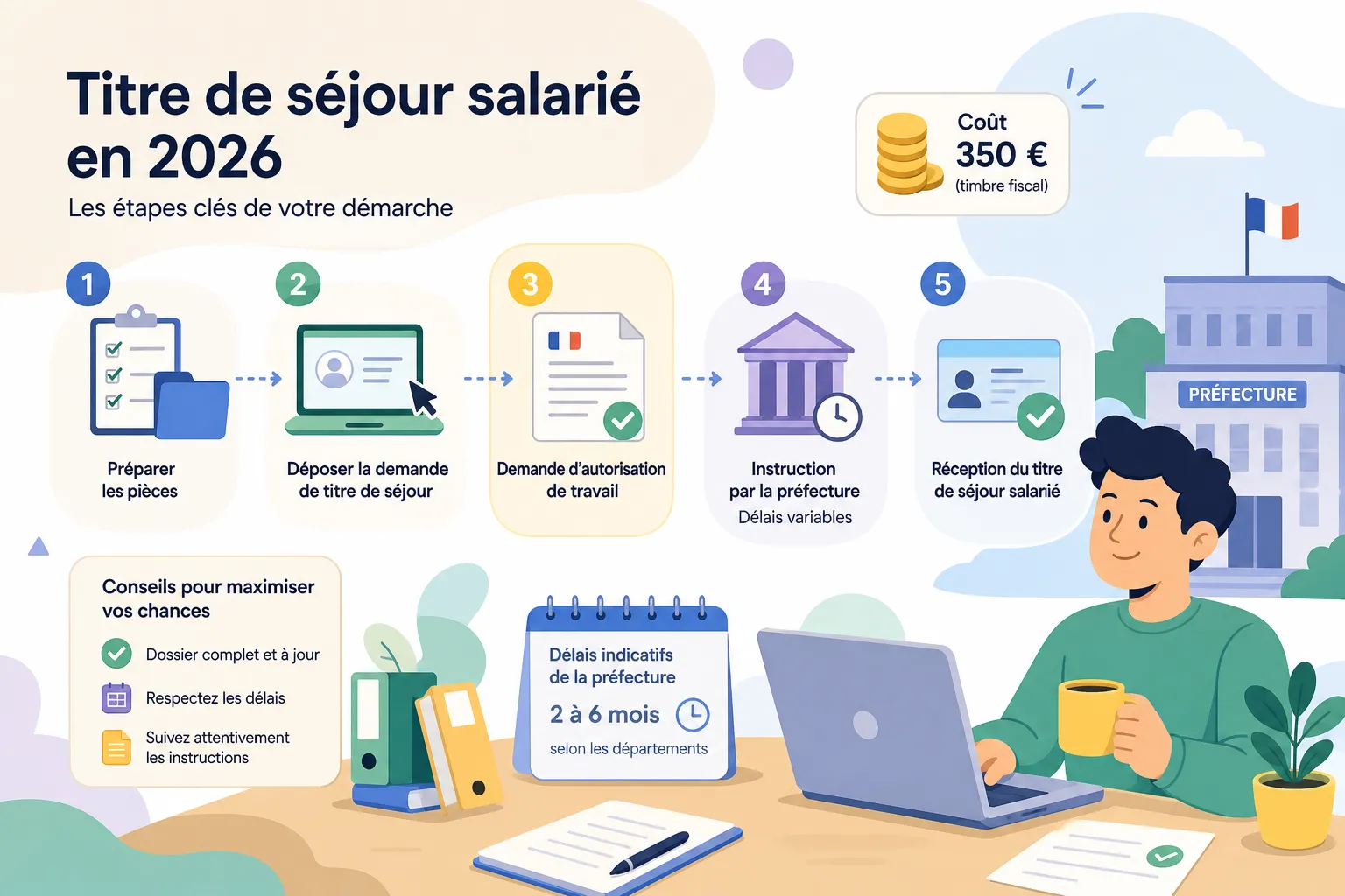 Titre de séjour salarié en 2026 — les 5 étapes clés