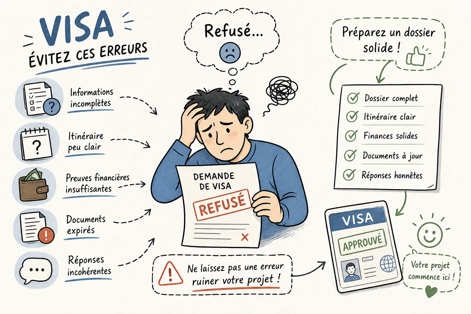 Demande de visa refusée — les erreurs à éviter pour préparer un dossier solide